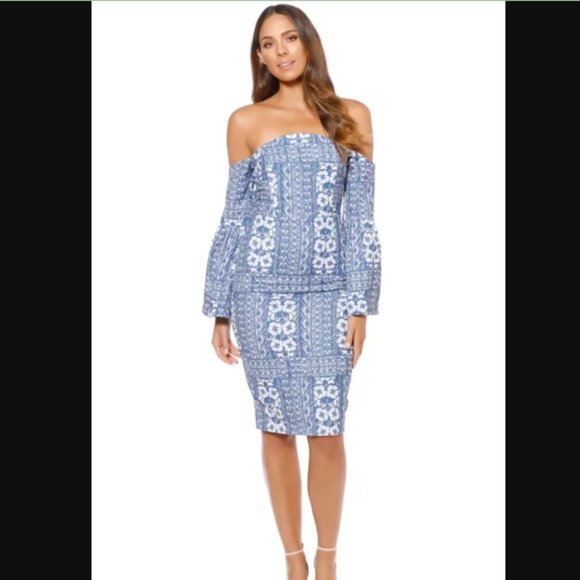NWT - ELLIATT - Manet Midi Strapless Dress in Blue and White - Picture 1 of 8